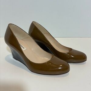 L.K Bennet Brown Patent Leather Round Toe Wedgs Wood Size Uk 35 Us 5